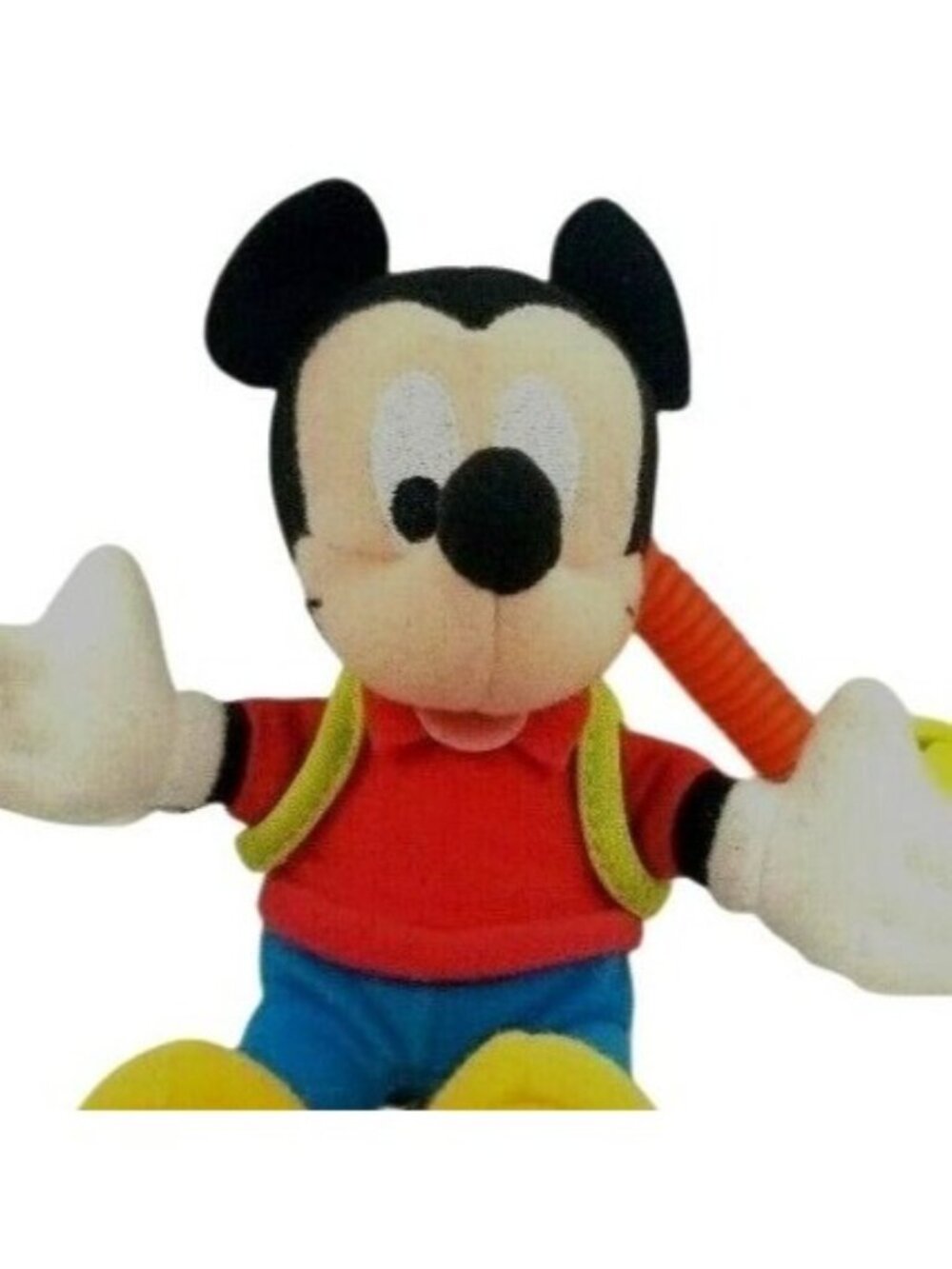 Disney Mickey Mouse 8 in Plush Clip On Backpack Orange Stretch Cord Fisher Price